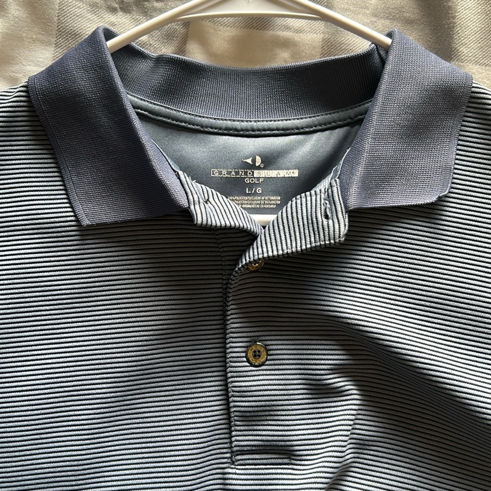 Grand Slam Golf Men’s Short Sleeve Polo Large Navy with Black Stripes